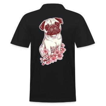 Mops mit Blüten - Männer Poloshirt - Schwarz - Hinten - Kai (181cm)