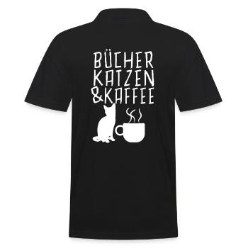Buecher Katzen und Kaffee Cooler Spruch Lustig - Männer Poloshirt - Schwarz - Hinten - Kai (181cm)