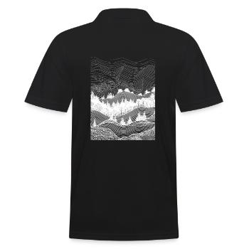 Surreale Minimalistische Hügellandschaft in weiß - Männer Poloshirt - Schwarz - Hinten - Kai (181cm)