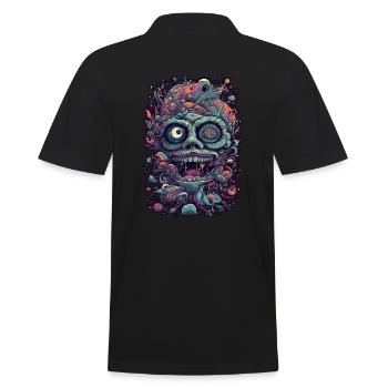 Trippy Explosion - Psychedelisches Motiv - Männer Poloshirt - Schwarz - Hinten - Kai (181cm)