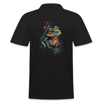 Trippy Frosch - Psychedelisches Motiv - Männer Poloshirt - Schwarz - Hinten - Kai (181cm)