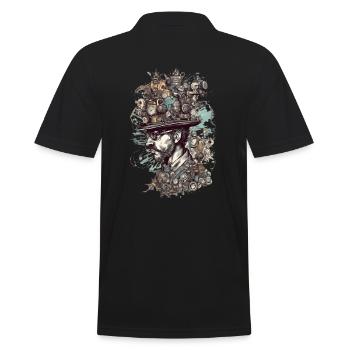 Trippy Steampunk Motiv - Mann mit verrücktem Hut - Männer Poloshirt - Schwarz - Hinten - Kai (181cm)