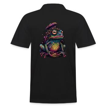 Trippy Pilz Frosch - Psychedelisches Motiv - Männer Poloshirt - Schwarz - Hinten - Kai (181cm)
