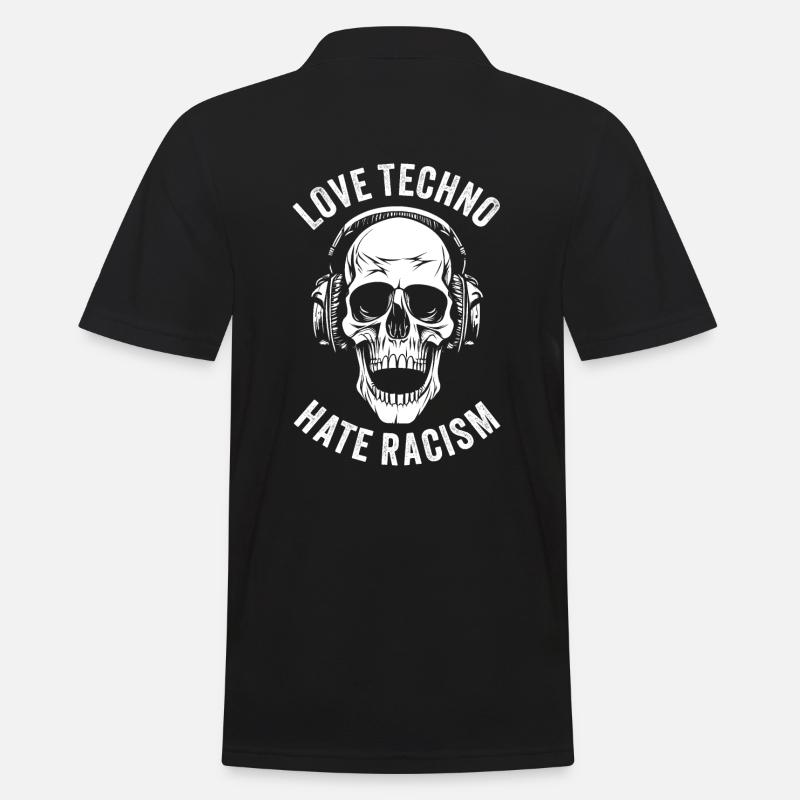 LOVE TECHNO HATE RACISM - Männer Poloshirt - Schwarz