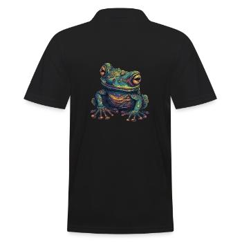 Trippy Frosch - Psychedelisches Motiv - Männer Poloshirt - Schwarz - Hinten - Kai (181cm)