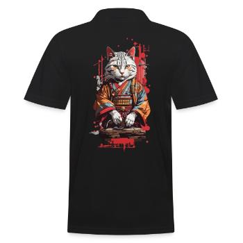 Cat in Kimono Japan Popart Retro Design - Men's Polo Shirt - black - Back - Kai (181cm)