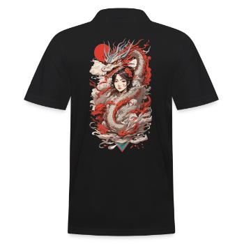 Dragon Anime Girl Retro Ukiyo-e Style - Men's Polo Shirt - black - Back - Kai (181cm)