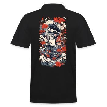 Japanischer Koi Kunststil Japan Wave Retro Stil - Männer Poloshirt - Schwarz - Hinten - Kai (181cm)