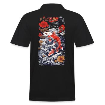 Retro Koi Ästhetik Fisch Wasser Japan Design - Männer Poloshirt - Schwarz - Hinten - Kai (181cm)