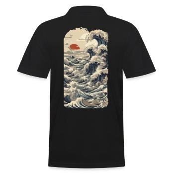 Ukiyo-E Wave Vintage Japon Streetwear - Polo Homme - noir - Dos - Kai (181cm)