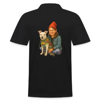Zwerg mit Hund - Männer Poloshirt - Schwarz - Hinten - Kai (181cm)