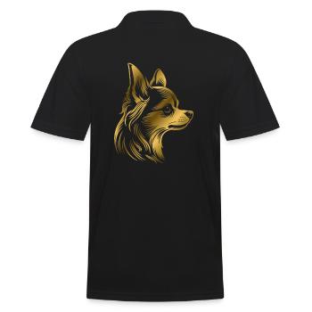 chihuahua, cheveux longs, tête de chien, dessin d’or - Polo Homme - noir - Dos - Kai (181cm)