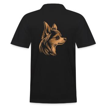 Chihuahua, poil long, tête de chien, dessin bronze - Polo Homme - noir - Dos - Kai (181cm)