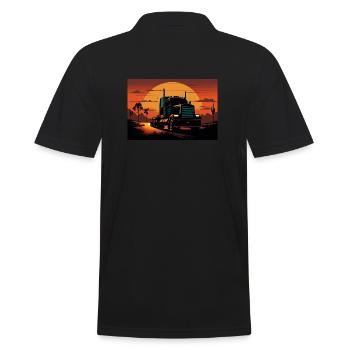 Ein letzter Sonnenstrahl auf der Straße - Männer Poloshirt - Schwarz - Hinten - Kai (181cm)