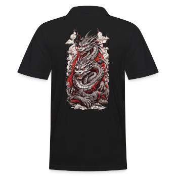 Retro Dragon in Ukiyo-E Style Japan Aesthetic - Men's Polo Shirt - black - Back - Kai (181cm)