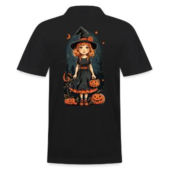 Retro Halloween Hexe Kürbis Mädchen Design - Männer Poloshirt - Schwarz - Hinten - Kai (181cm)