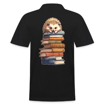 Igel auf Bücherstapel - Männer Poloshirt - Schwarz - Hinten - Kai (181cm)