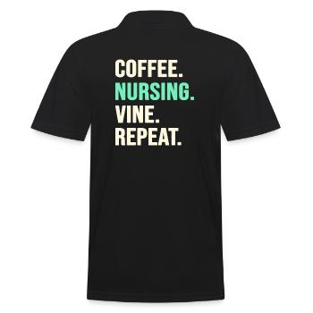 Krankenschwester Frühschicht-Kaffee OP Pflege - Männer Poloshirt - Schwarz - Hinten - Kai (181cm)