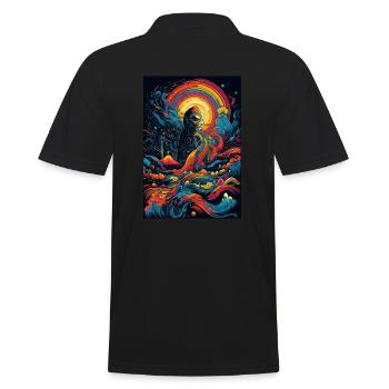 Trippy Explosion - Psychedelisches Motiv - Männer Poloshirt - Schwarz - Hinten - Kai (181cm)