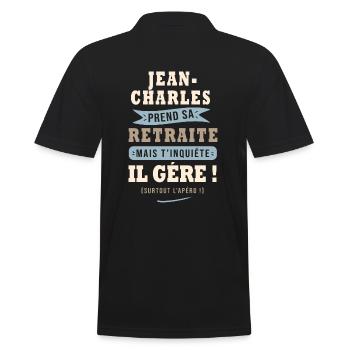 Jean-Charles humour retraite cadeau retraité - Polo Homme - noir - Dos - Kai (181cm)