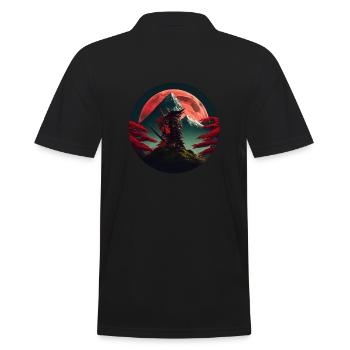 Samurai japanischer Baum vor Berg mit rotem Mond - Männer Poloshirt - Schwarz - Hinten - Kai (181cm)