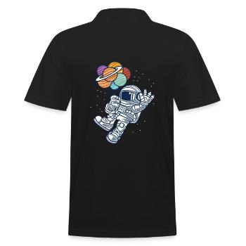Astronaut mit Luftballons - Männer Poloshirt - Schwarz - Hinten - Kai (181cm)