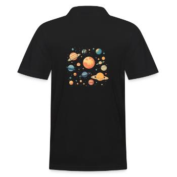 Bunte Planeten die durchs All schweben - Männer Poloshirt - Schwarz - Hinten - Kai (181cm)