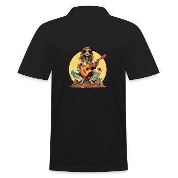 Grenouille hippie cool avec guitare et fleurs rétro - Polo Homme - noir - Dos - Kai (181cm)