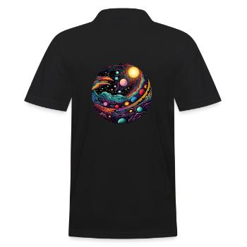 Surrealistisches Weltraum Kunstwerk mit Planeten - Männer Poloshirt - Schwarz - Hinten - Kai (181cm)
