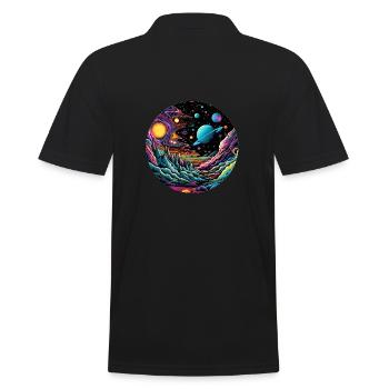Surrealistisches Weltraum Kunstwerk mit Planeten - Männer Poloshirt - Schwarz - Hinten - Kai (181cm)