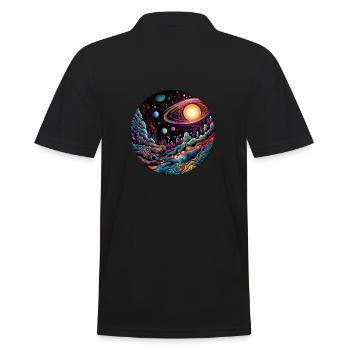 Surrealistisches Weltraum Kunstwerk mit Planeten - Männer Poloshirt - Schwarz - Hinten - Kai (181cm)