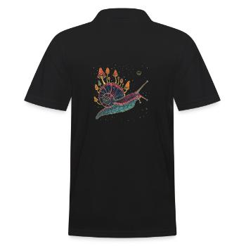 Bunte surreale Schnecke mit Pilzen - Männer Poloshirt - Schwarz - Hinten - Kai (181cm)