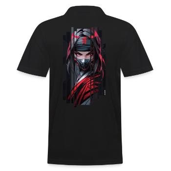 Cyborg Weiblicher Ninja Rotes Kanji - Männer Poloshirt - Schwarz - Hinten - Kai (181cm)