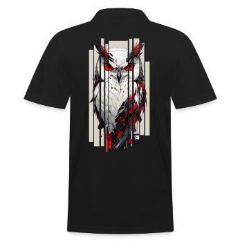 Cyborg Eule Kanji Rot Gold - Männer Poloshirt - Schwarz - Hinten - Kai (181cm)