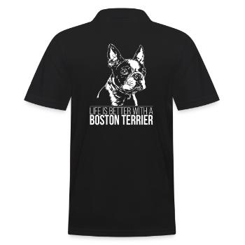 BOSTON TERRIER life is better dogs dog Wilsigns - Men's Polo Shirt - black - Back - Kai (181cm)