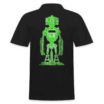 Neon Grün Roboter Zeichnung - Männer Poloshirt - Schwarz - Hinten - Kai (181cm)