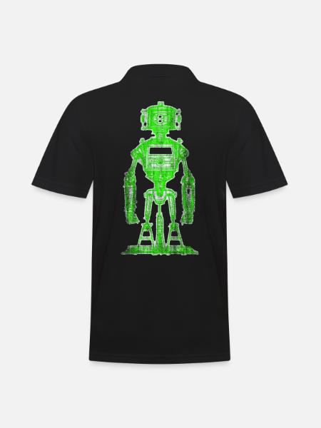 Neon Green Robot Drawing - Men's Polo Shirt - black