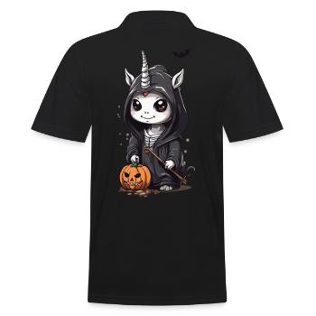 Kawaii Halloween Einhorn Sensenmann Design - Männer Poloshirt - Schwarz - Hinten - Kai (181cm)