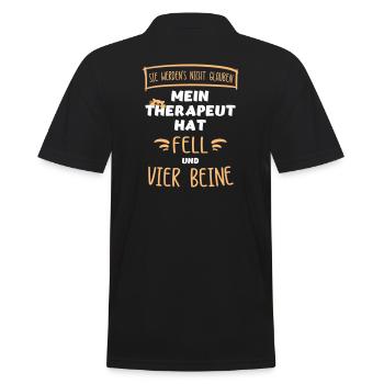 "Mein Therapeut hat Fell & vier Beine". Katzen. - Männer Poloshirt - Schwarz - Hinten - Kai (181cm)