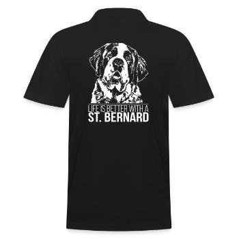 ST. BERNARD life is better Hundespruch Wilsigns - Männer Poloshirt - Schwarz - Hinten - Kai (181cm)