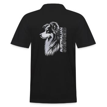 Australian Shepherd Portrait | Aussie head silver - Men's Polo Shirt - black - Back - Kai (181cm)