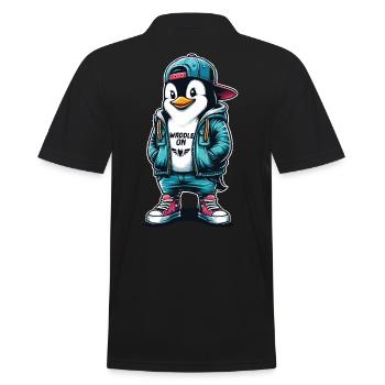 Hipster Penguin Waddle On with Style - Men's Polo Shirt - black - Back - Kai (181cm)