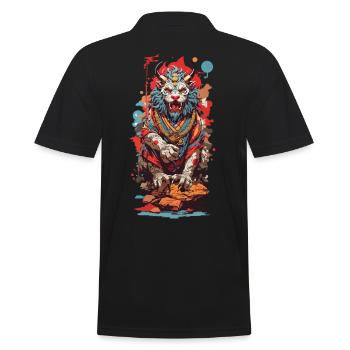 Japanischer Yokai Löwe Popart Ästhetik Design - Männer Poloshirt - Schwarz - Hinten - Kai (181cm)