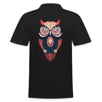 Hippie Eule - Männer Poloshirt - Schwarz - Hinten - Kai (181cm)