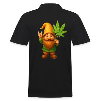 Rock on Zwerg mit Hanfblatt - Cannabis - Weed - Männer Poloshirt - Schwarz - Hinten - Kai (181cm)