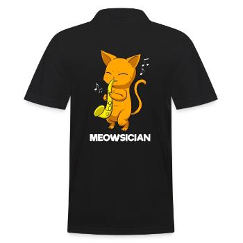 Meowsician Saxophonspieler - Männer Poloshirt - Schwarz - Hinten - Kai (181cm)