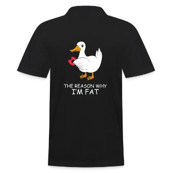 Ente mit Donut Spruch The reason why I'm fat - Männer Poloshirt - Schwarz - Hinten - Kai (181cm)
