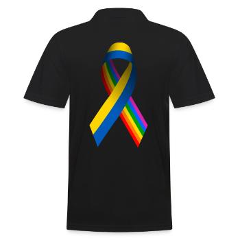 Ukrainian Peace Ribbon with Rainbow Flag - Men's Polo Shirt - black - Back - Kai (181cm)