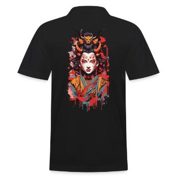 Oni Dämon Ukiyo-E Japan Streetwear Style - Männer Poloshirt - Schwarz - Hinten - Kai (181cm)