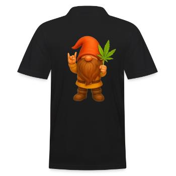 Rock on Zwerg mit Hanfblatt - Cannabis - Weed - Männer Poloshirt - Schwarz - Hinten - Kai (181cm)